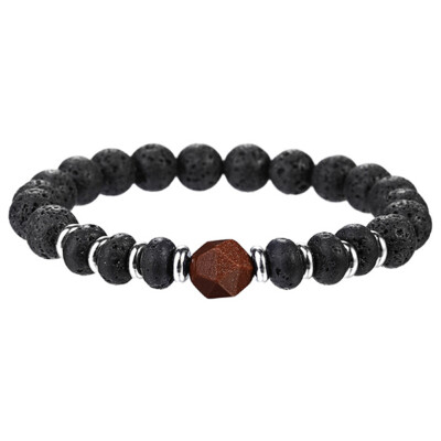 

Fashion 8Mm Black Lava Stone Beads Bracelets Bangles Natural Stone Hexagon Prism Crystal Pendant Bracelet