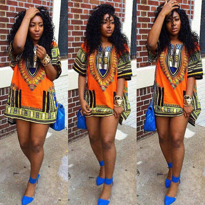 

2017 Women African Festival Dashiki Shirt Kaftan Boho Hippe Gypsy Festival Tops Party Dress K2