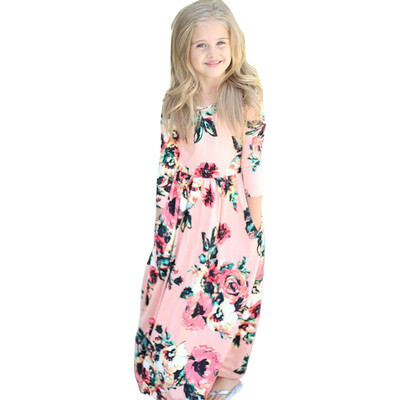 

Girls Dress Floral Printed Long Dress Autumn Maxi Dresses Kids Party Princess Dresses Long Sleeve O-Neck Kids Girls Clothing