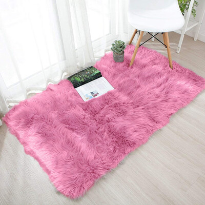 

Gobestart Wool Imitation Sheepskin Rugs Faux Non Slip Bedroom Shaggy Carpet Mats