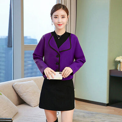 

Women Autumn Winter Simple Woolen Temperament Slimming Cardigan Coat Solid Color Long Sleeve Button Lapel Suit Jacket Outwear