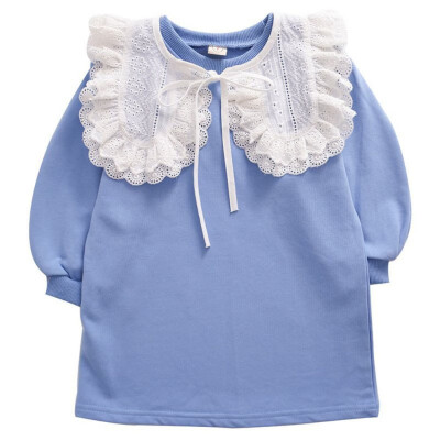 

Baby Clothes 1-7T Children Autumn Girls Cute Solid Color Lace Doll Collar Princess Long-Sleeved Sweet Princess Dress