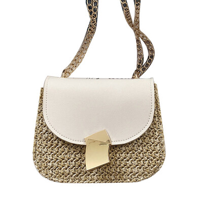 

Womens Straw Weave Faux Leather Patchwork Flap Small Crossbody Shoulder Bag
