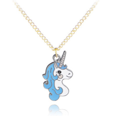 

7 Styles Alloy Dripping Oil Cute Cartoon Colt Unicorn Necklace Girls Women Pendant Lovely