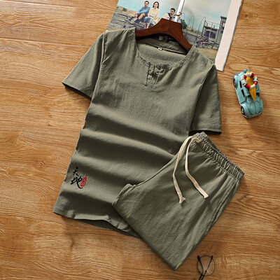 

Toponeto Summer Fashion Casual Mens Cotton Printed Short Sleeve Suit