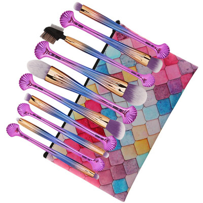 

Professional Make Up Brushes Cosmetics PU Leather Handle Nylon Hair 10 Pcs Makeup Brush Set With Colorful Makeup Bag