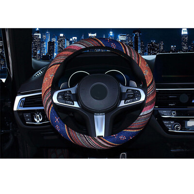 

1x 38cm Car Auto Steering Wheel Cover Case Ethnic Style Old Coarse Linen Parts