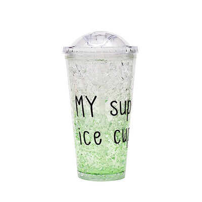 

Plastic Double-layer Juice Ice Cool Cup With Straw Cup Transparent Drinkware Cup 450ML