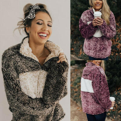 

AU Women Winter Fleece Coat Loose Sweatshirt Fluffy Outwear Pullover Jacket Tops