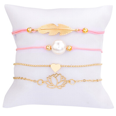 

Bohemian Braided Bracelet Pearl Love Leaf Bracelet Set For Women Jewelry