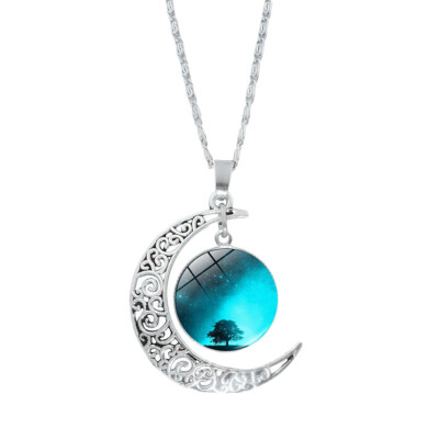 

The Life of Tree Under The Starry Jewel Silver Necklace Moon Pendant Chain Jewelry