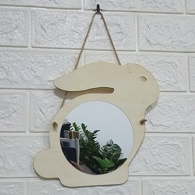 

Gobestart Nordic Wood Acrylic Mirror Cartoon Wall Camera Props Kids Room Wall Decoration A