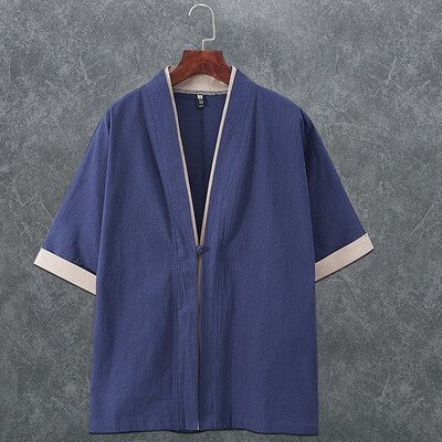 

Toponeto Mens Summer New Style Retro Pure-Colour Dao Gown Top Fashion Comfort Blouse