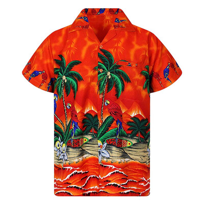 

Toponeto Mens Button Hawaii Print Beach Short Sleeve Front Pocket Quick Dry Top Shirts