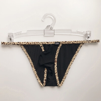 

Men Sexy Breathable Boxer Briefs Leopard Printed Thong T-Back G-String Underwear
