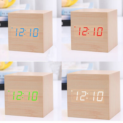 

Multicolor Wooden Clock New Modern Wood Digital LED Desk Alarm Clock Table Decor