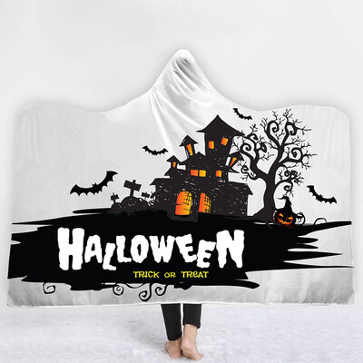 

Halloween Digital Printing Soft Hooded Blanket With Cloak Double Thickened Animated Cartoon Hooded Blanket Halloween Decoration
