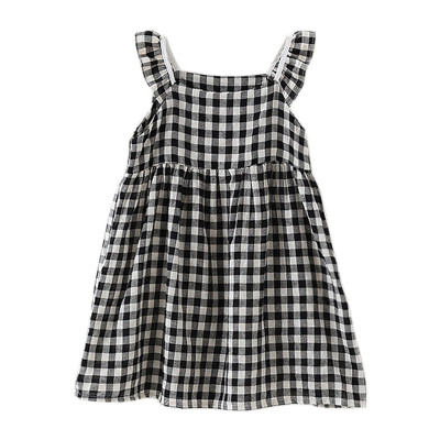 

fashion dress Summer Girls Round Neck Cotton Plaid Print Princess Cute Sweet Sleeveless Sling Dress