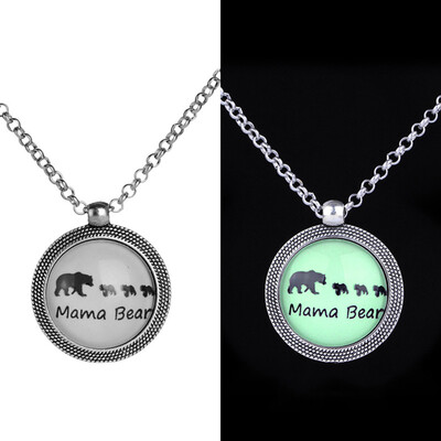 

New Letter Mama Bear Zinc Alloy Luminous Cubs Necklace