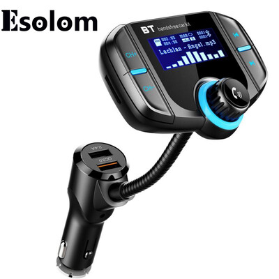 

Esolom Bluetooth FM Transmitter with QC 30 Wireless In-Car Radio Adapter Handsfree Car Kit Dual USB Car Charger AUX