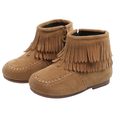 

Autumn Winter Hot Sale Korean Baby Girls Tassels Martin Boots Solid Color CashmereRubber Childrens Shoes For 0-6 Years Kids