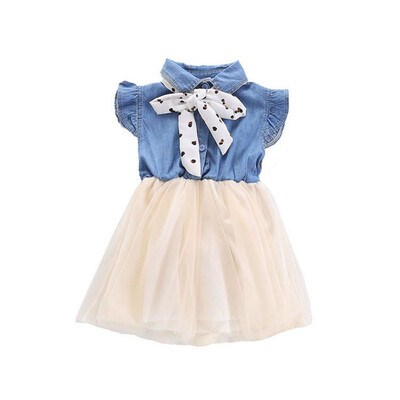 

Fashion Summer Baby Girls Dress Denim Patchwork Design Flare Sleeve Dress Kids Clothes Cute Toddler Pageant Sundress