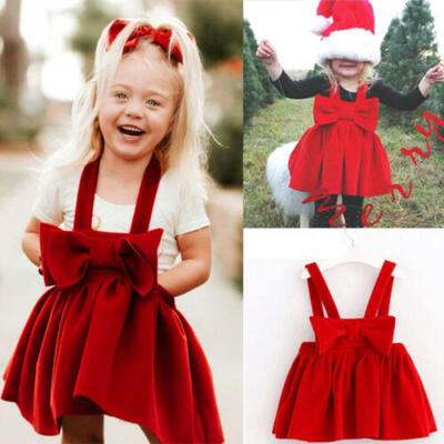 

Christmas Toddler Kids Baby Girls Bow Princess Velvet Skirt Dress Clothes USA