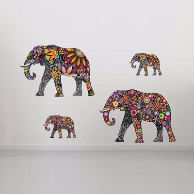 

Home Decor livingroom Wall Sticker Art Decal Creative Wall Posters Elephant Art Decal Mural Floral Elephant Wall Sticker