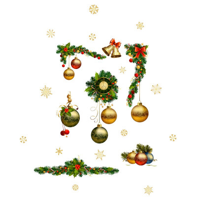 

Non-toxic Creative Fashion Christmas Tree Gold Balls Wall Sticker Home Shopping Mall Window Decoration Sticker