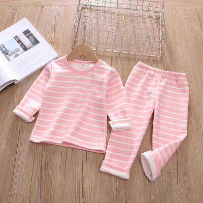 

Baby Set 0-4T New Autumn Baby Kids Girls Boys Thicken Long Sleeve Striped Print BlousePants Pajamas Sleepwear Set