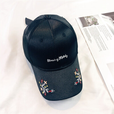 

Hat for girls summer pink embroidery flower baseball cap Korean student bow cap summer sun shading