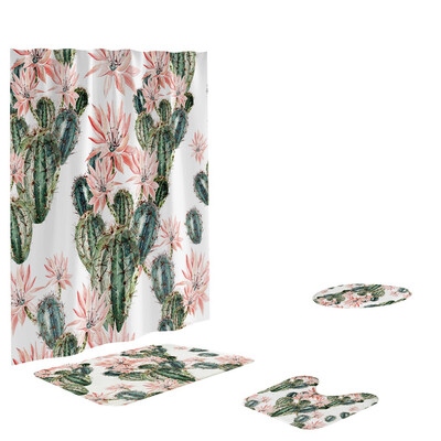 

Toponeto 4PCS Non Slip Toilet Polyester Cover Mat Set Bathroom Shower Curtain