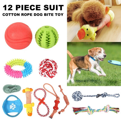 

12PCS Dog Toys Pet Puppy Teething Chewing Rope Knot Ball Grinding Dog Bite Training Toy