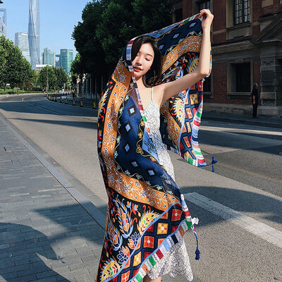 

Scarf Women Ethnic Style Autumn All-match Flower Printed Sunscreen Keep Warm Long Style Shawl Dual Use Fashion Scarf 180cm100cm