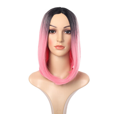 

Gobestart Black Pink Ombre Hair Straight Bob Wigs Synthetic Hair Short Party Hair Wig