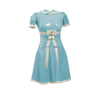 

Latex Dress 100 Rubber Light Blue with White Skirt 04mm Wome