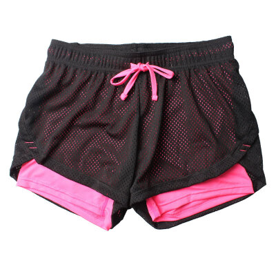 

Summer Women Cotton Mesh Yoga Short Work-out Two Layer Fitness Fold Short Cool Wear Drawstring Clothing for fitness Running