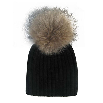 

Children Winter Crochet Hat Child Girl Boy Warm Knit Balaclava Raccoon Fur Hairball Cute Hats Solid Beanie Baby Thickening Cap