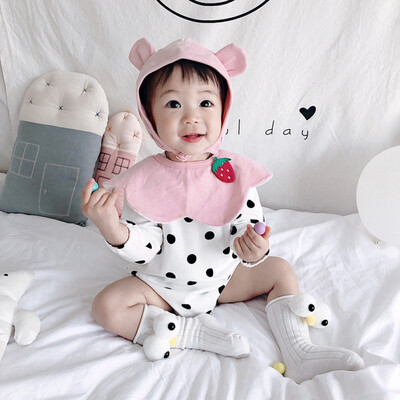 

Infant Round Collar Long Sleeve Dot Print Girls Jumpsuit Climb Soft RomperHat Two-piece Set