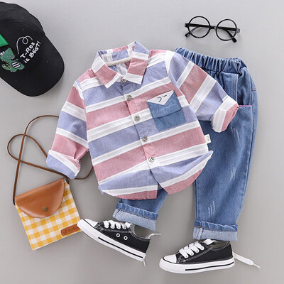

Toddler Newborn Boy Autumn Outfits Long Sleeve Stripe Print TopDenim Trousers Casual Sets