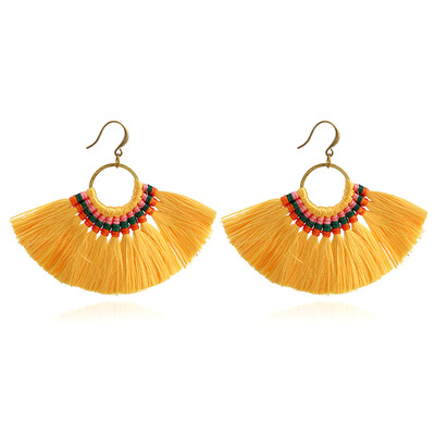 

Europe&the United States Bohemian Style Retro Exaggerated Braided Silk Earrings Female Tide Fringed Fan Earrings