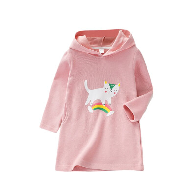 

Children Clothing Autumn Toddler Kids Baby Girls Cotton Cartoon Cat Print Cute Sweater Long Sleeves Casual Hat Collar Sweet Tops