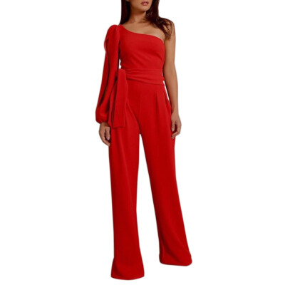 

Fashion Sexy Belt Womens jumpsuit One-shoulder Sleeves Bandage Jumpsuit Trousers Nice Elegant Long Pants