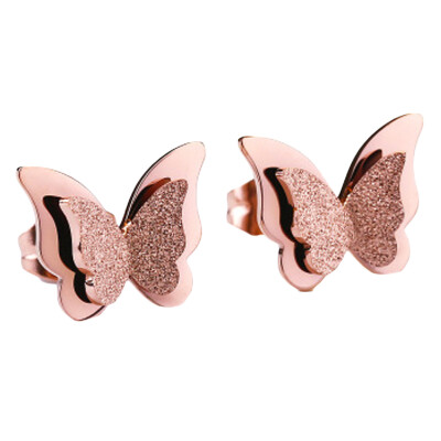 

18K Rose Gold Earrings For Women Rose Gold Plated Frosted Double Butterfly Earrings Studs Best Jewelry Gift