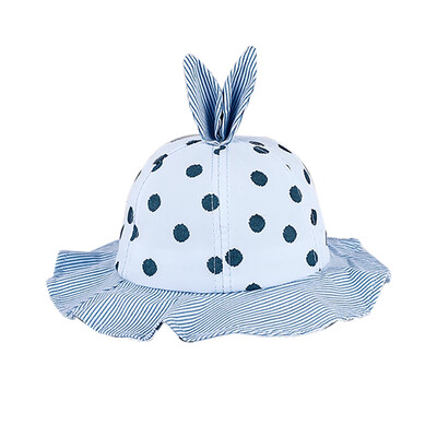 

2-7Y Autumn Baby Girls Hats Dot Stripe Print Bucket Hats With Ear Design Reversible Sun Headwear Caps