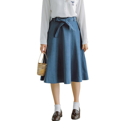 

Elegant Women High Waist Skirt Pleated Knee Length Vintage Skirt a Line Big Bow Skater Skirts vadim harajuku saia gothic befree