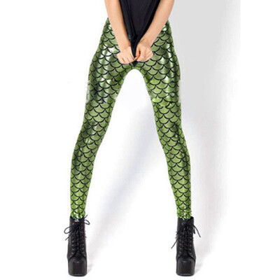 

Women Mermaid Leggings Glitter Printed Legging Sexy Silm Fit Legings High Waist Elastic Women Pants
