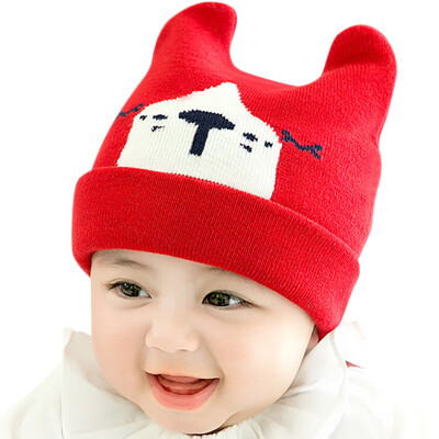 

Newborn Baby Hats Cute Autumn Winter Warm Kids Baby Lovely Ear Cartoon Design Hats Knitted Wool Hemming Caps Baby Accessories