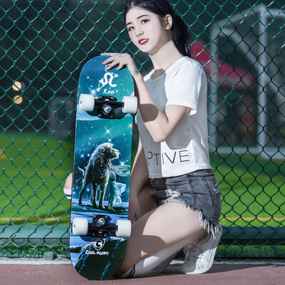 

COOL BOARD Skateboard Beginner Teen Adult Brush Street Travel Double Rocker Men&Women Four Wheels Flash Scooter Constellation Leo - Flash Wheel