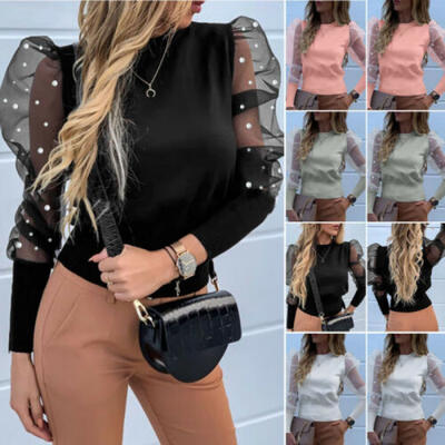 

US Women Casual Puff Sleeve Crop Tops Blouse T-Shirt Ladies Loose Sweater Blouse